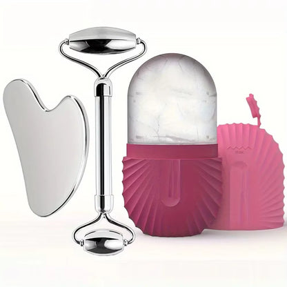 3In1 Stainless Steel Ice Face Roller & Gua Sha Facial Skincare Tool Kit Face Lifting Facial Treatment Reduce Acne Skin Care Tool