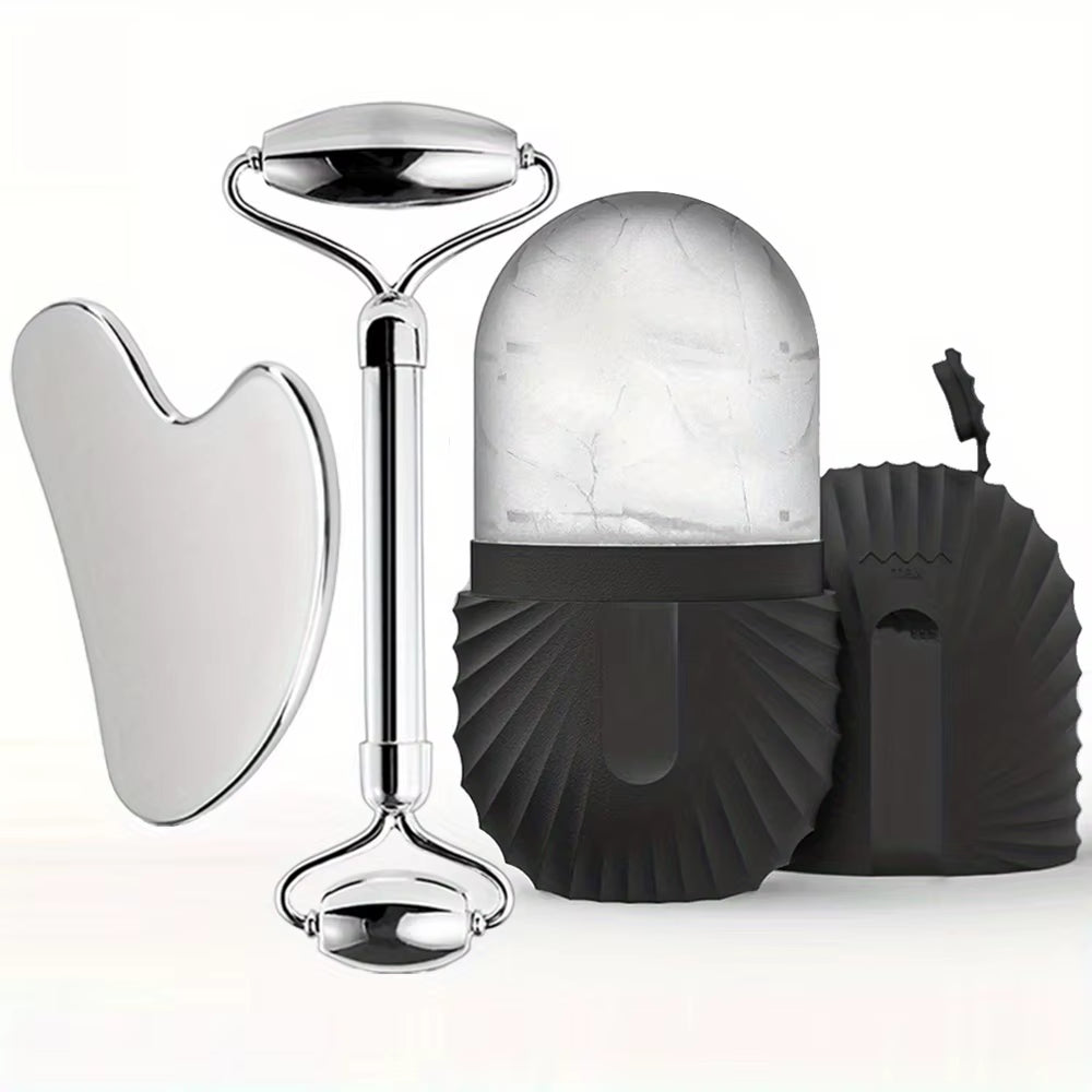 3In1 Stainless Steel Ice Face Roller & Gua Sha Facial Skincare Tool Kit Face Lifting Facial Treatment Reduce Acne Skin Care Tool