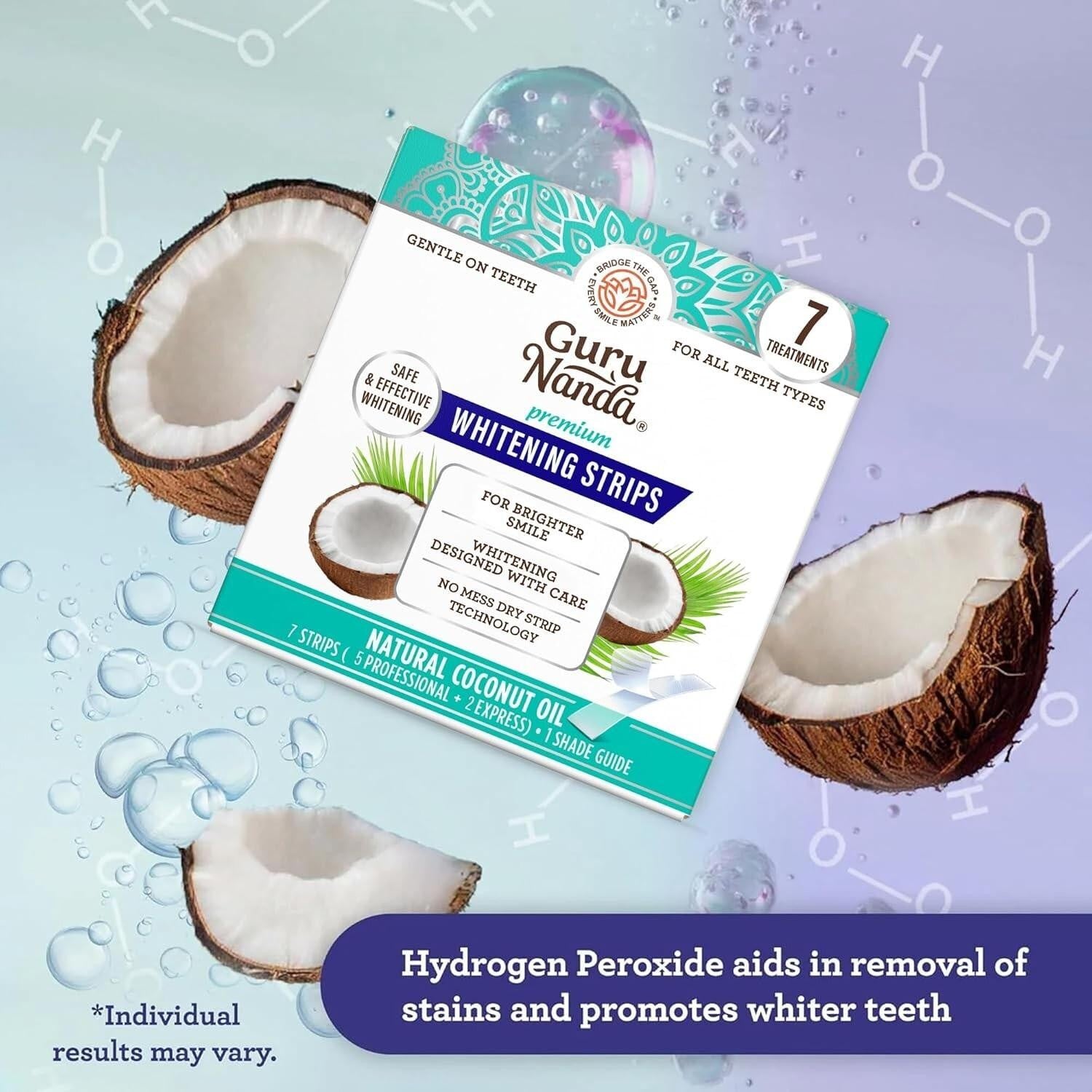 Gurunanda Teeth Whitening Strips with Coconut Oil-14 Enamel Safe Strips